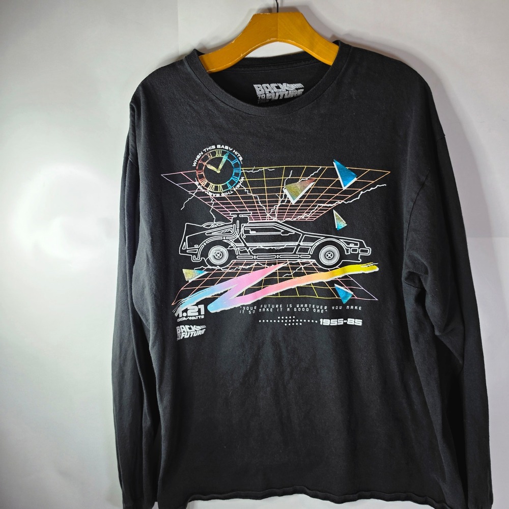 Back‎ to the Future Shirt Mens XL Black Long Sleeve DeLorean Iridescent Graphic